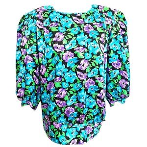 Argenti Boutique Blue + Purple Floral Blouse